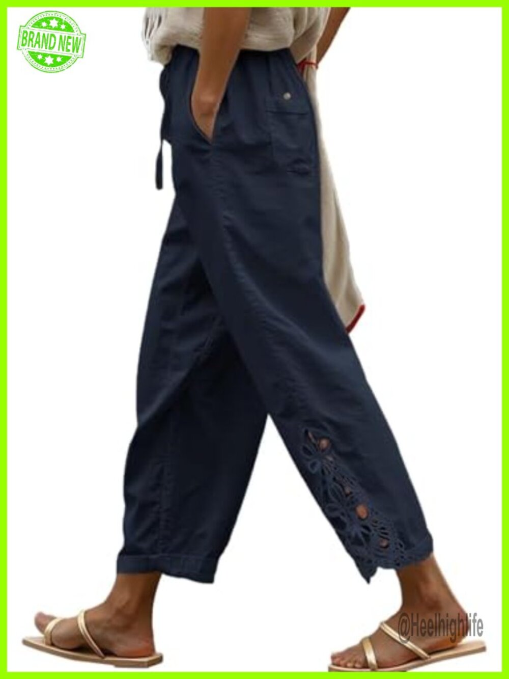 Women's Wide Leg Palazzo Pants High Rise Elastic Waist Drawstring Pockets